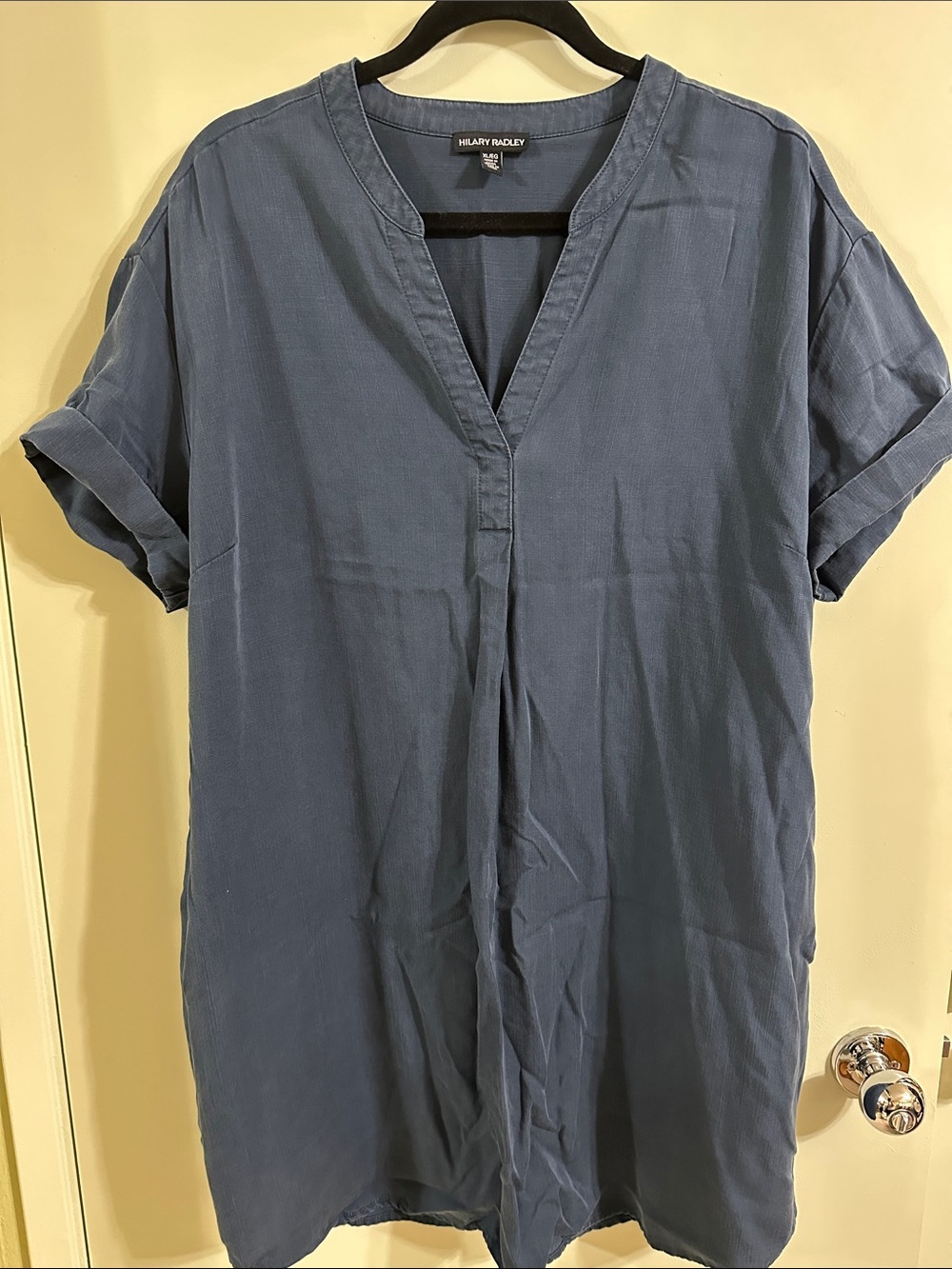 Hilary Radley Slate Blue V-Neck Short Sleeve Tunic Dress